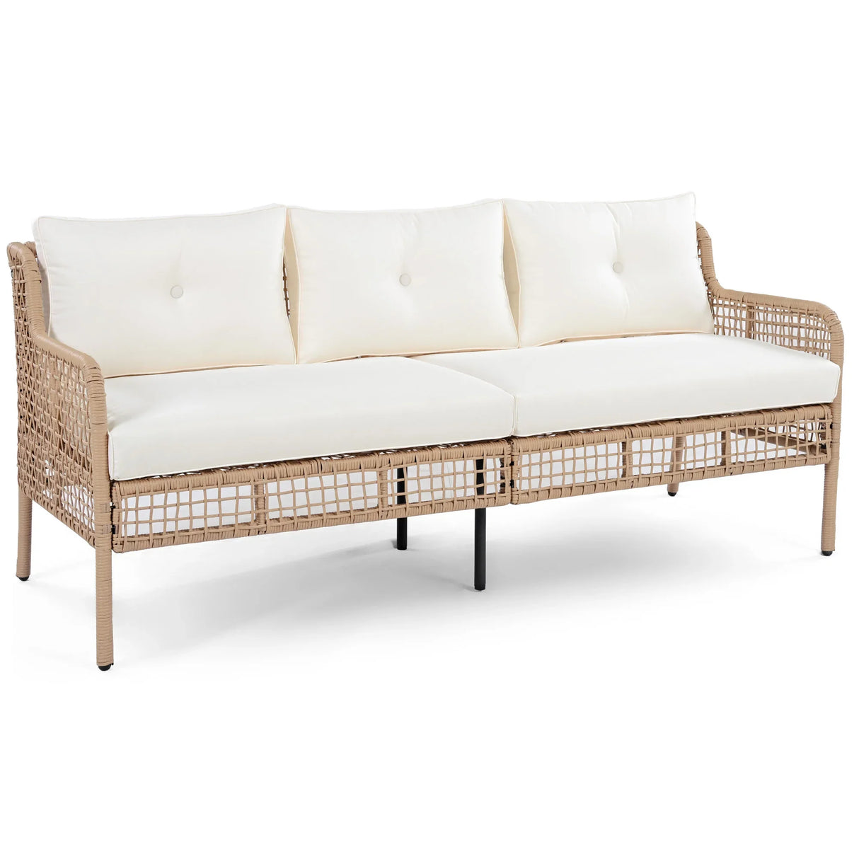 4 Piece Outdoor Patio Set with Swivel Chairs - Beige - Furniture Home Direct