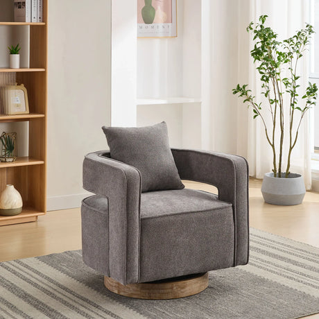 Swivel Accent Open Back Barrel Chair With Weathered Base - Furniture Home Direct
