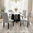 5 Piece Round Dining Table Set, Dining Table And 4 Upholstered Chairs For Dining Room, Kitchen Room, Living Room - White / Gray - Furniture Home Direct