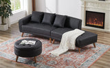 107 Inch Black Sectional With Round Storage Ottoman - Furniture Home Direct