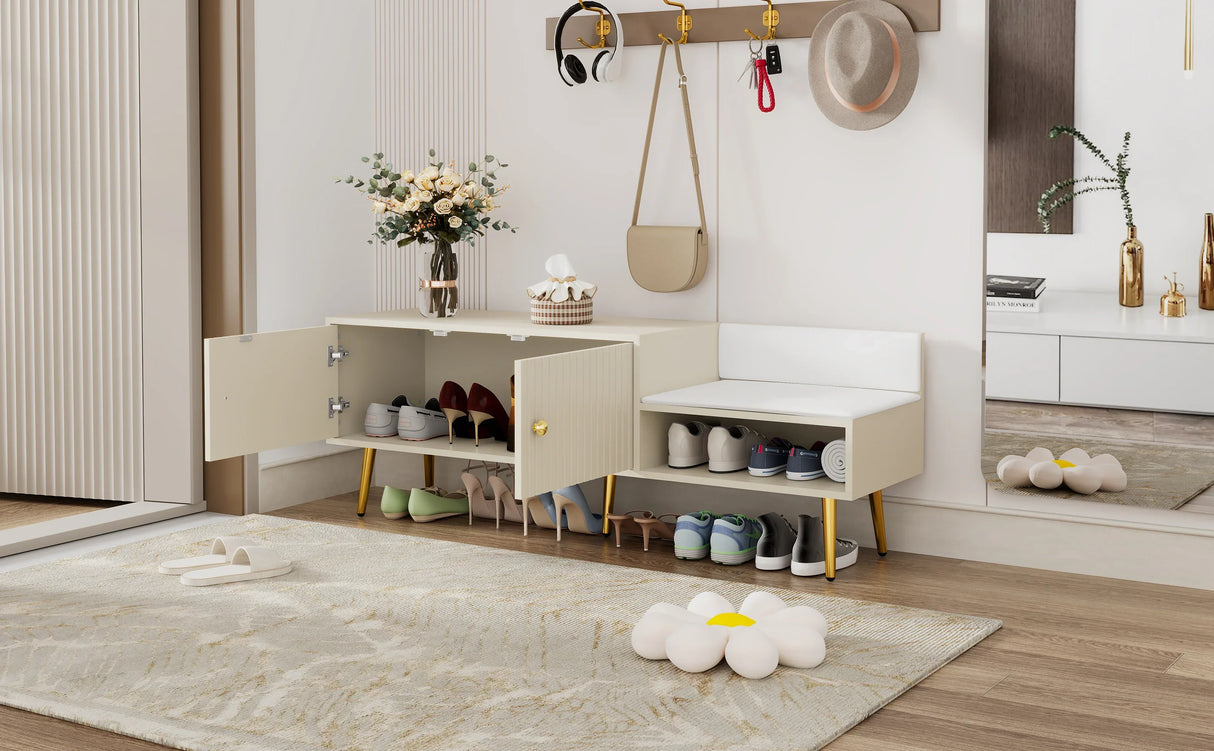 Modern Shoe Storage with Upholstered Cushions - Antique White - Furniture Home Direct