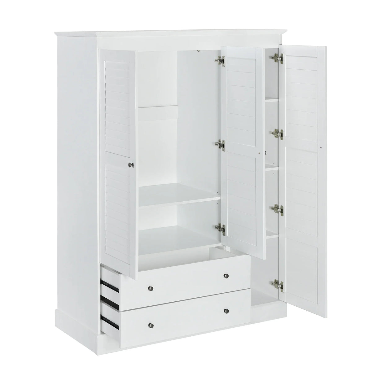 3 Shutter Door Wardrobe Armoire Closet with 2 Drawers, White - Furniture Home Direct