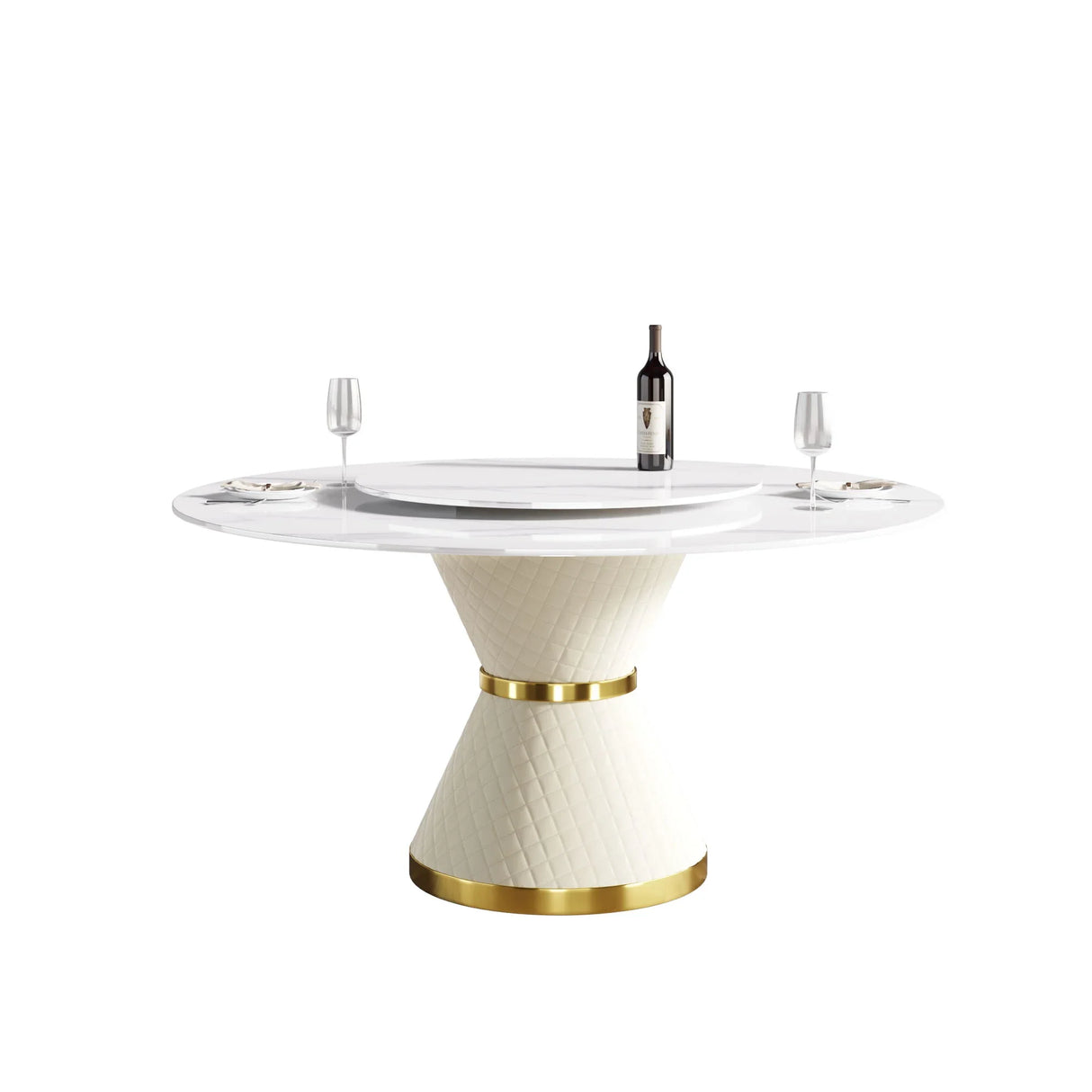 Modern Artificial Stone Round Carbon Steel Base Dining Table Stone Turntable - Furniture Home Direct