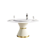 Modern Artificial Stone Round Carbon Steel Base Dining Table Stone Turntable - Furniture Home Direct