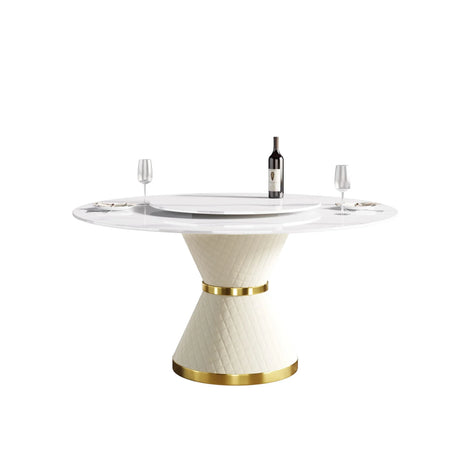 Modern Artificial Stone Round Carbon Steel Base Dining Table Stone Turntable - Furniture Home Direct