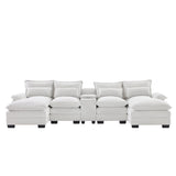 U Shaped Sectional Sofa With Console And Cupholders White - Furniture Home Direct