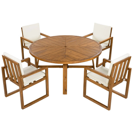 5 Piece Outdoor Patio Dining Set With 4 Armchairs And Table - Beige - Furniture Home Direct