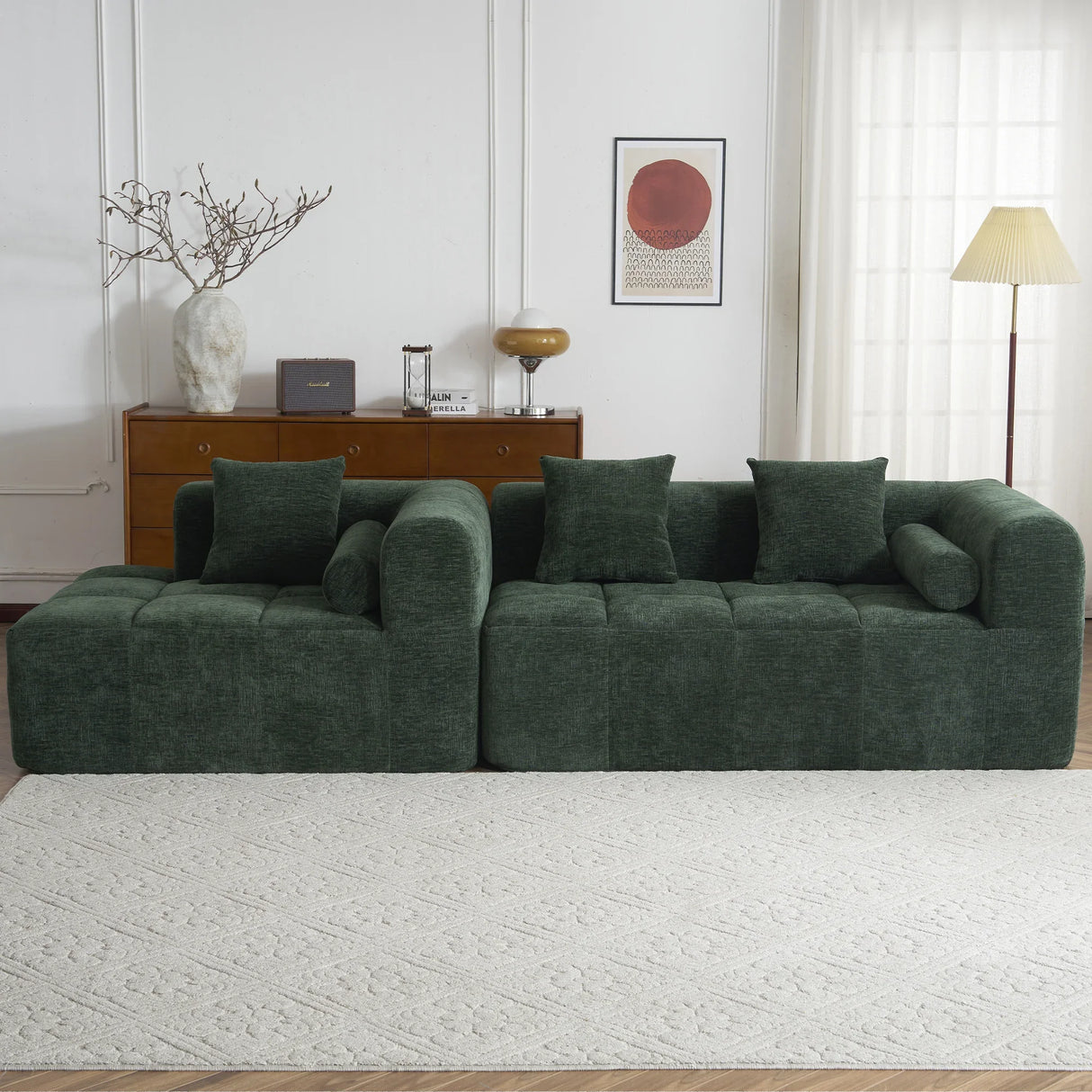 Sectional Sofa Modular Tufted Chenille Upholstery Green - Furniture Home Direct