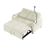 Sleeper Sofa With Adjustable Backrest, Two Cup Holders, Phone Holder, Three Charging Ports And Side Storage Pockets- Beige - Furniture Home Direct
