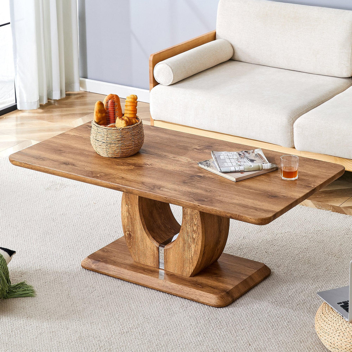 Coffee Table Wood Rectangular With Curved Base Walnut - Furniture Home Direct