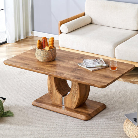 Coffee Table Wood Rectangular With Curved Base Walnut - Furniture Home Direct