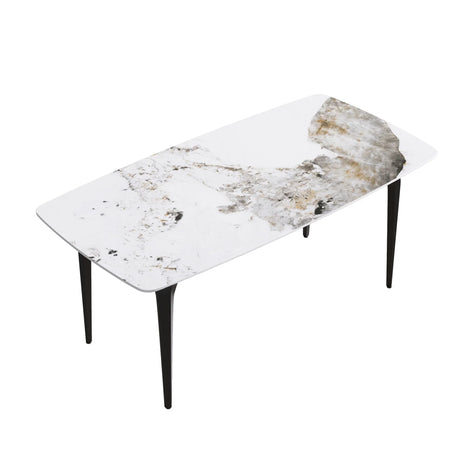 70.87" Modern Artificial Stone Pandora White Curved Black Metal Leg Dining Table - Antique White - Furniture Home Direct