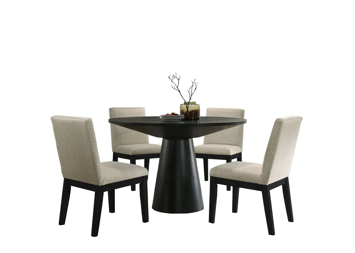 Jasper - Contemporary Round Dining Table With Black Finish Chairs - Furniture Home Direct