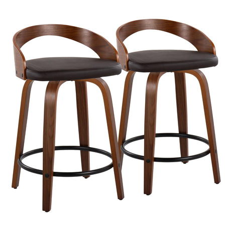 Grotto - Mid-Century Modern Fixed Height Counter Stool & Swivel With Round Footrest (Set of 2) - Furniture Home Direct