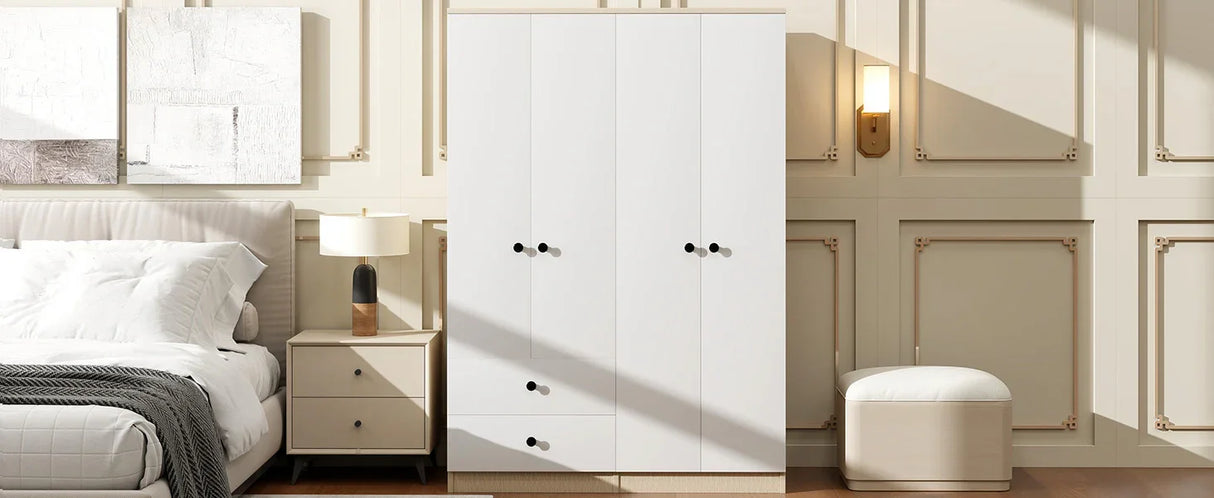 Wardrobe With Drawers And Hanging Rod Solid Wood White - Furniture Home Direct