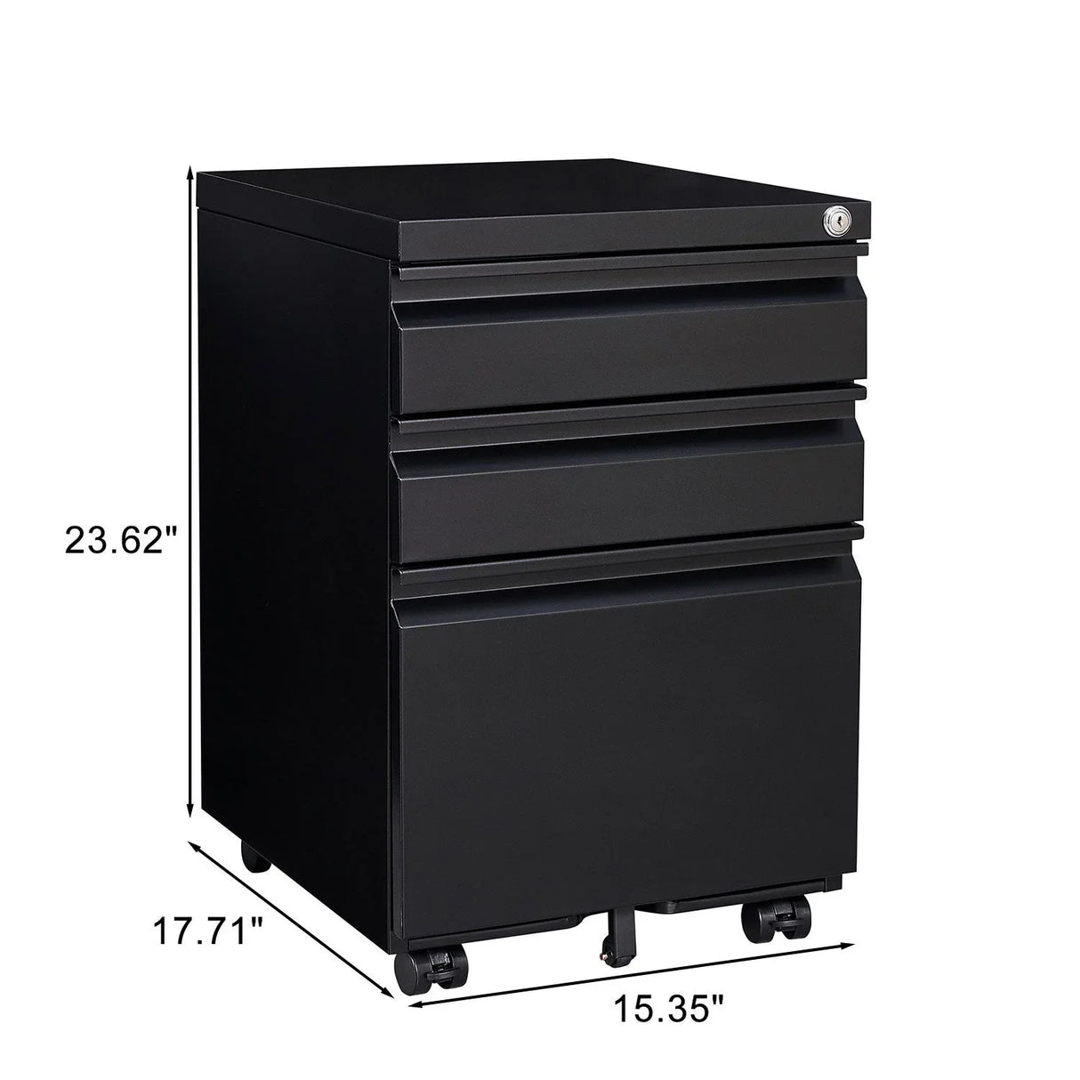 Contemporary Black 3 Drawer Mobile Filing Cabinet With Lock, Metal Office Storage For Legal / Letter Size - Furniture Home Direct