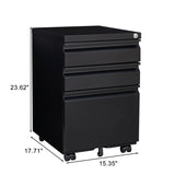Contemporary Black 3 Drawer Mobile Filing Cabinet With Lock, Metal Office Storage For Legal / Letter Size - Furniture Home Direct