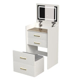 Compact 3 In 1 Vanity Desk With Open Top Mirror, Glass Desktop, 5 Height - White - Furniture Home Direct