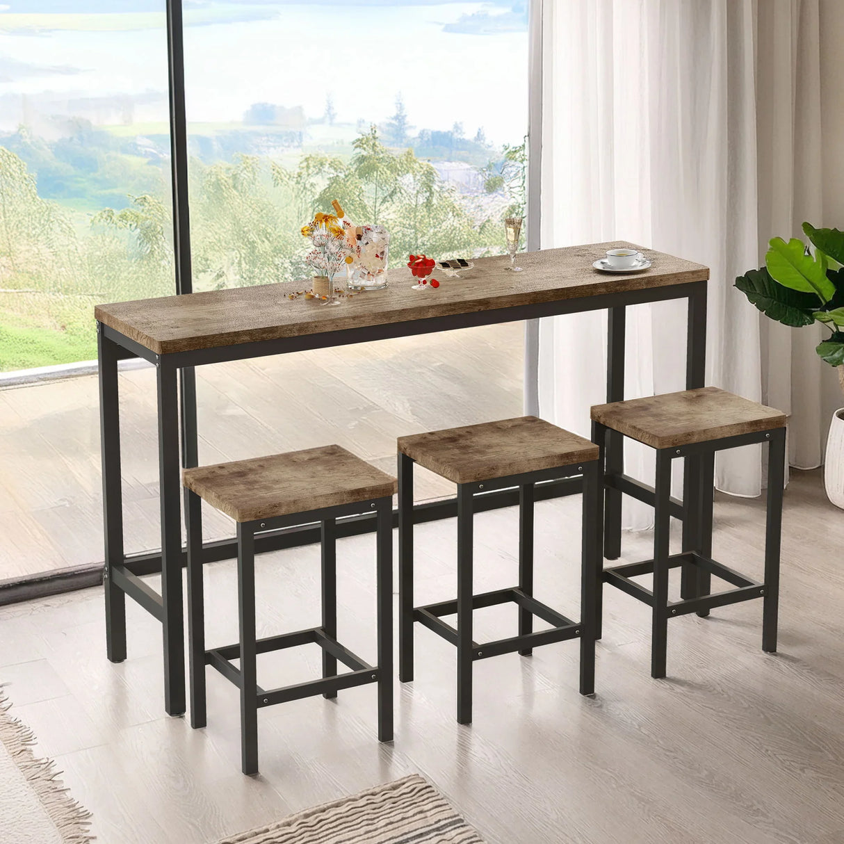 Modern Design Long Dining Table Set With 3 Stools - Furniture Home Direct