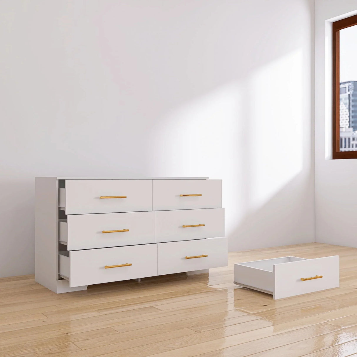 Large 6 Drawers Chest Of Drawer Dressers Table With Golden Handle - Furniture Home Direct