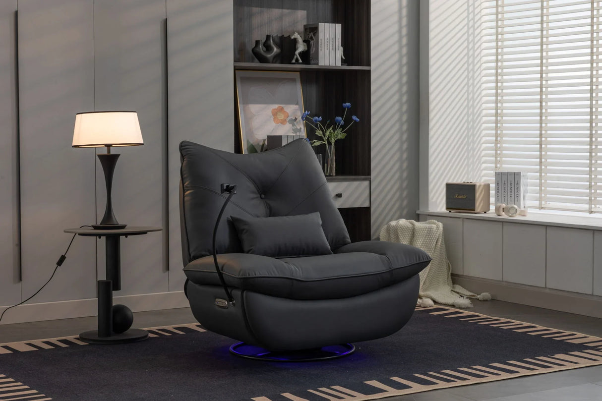 270 Swivel Glider Recliner Chair, Power Recliner Rocking Chair, USB Port Charge For Nursery Chair With Atmosphere Lamp For Living Room Bedroom Apartment - Furniture Home Direct