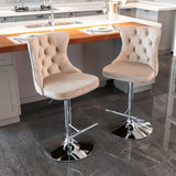 Bar Stool Set Swivel Tufted Velvet Chrome Base Khaki - Furniture Home Direct