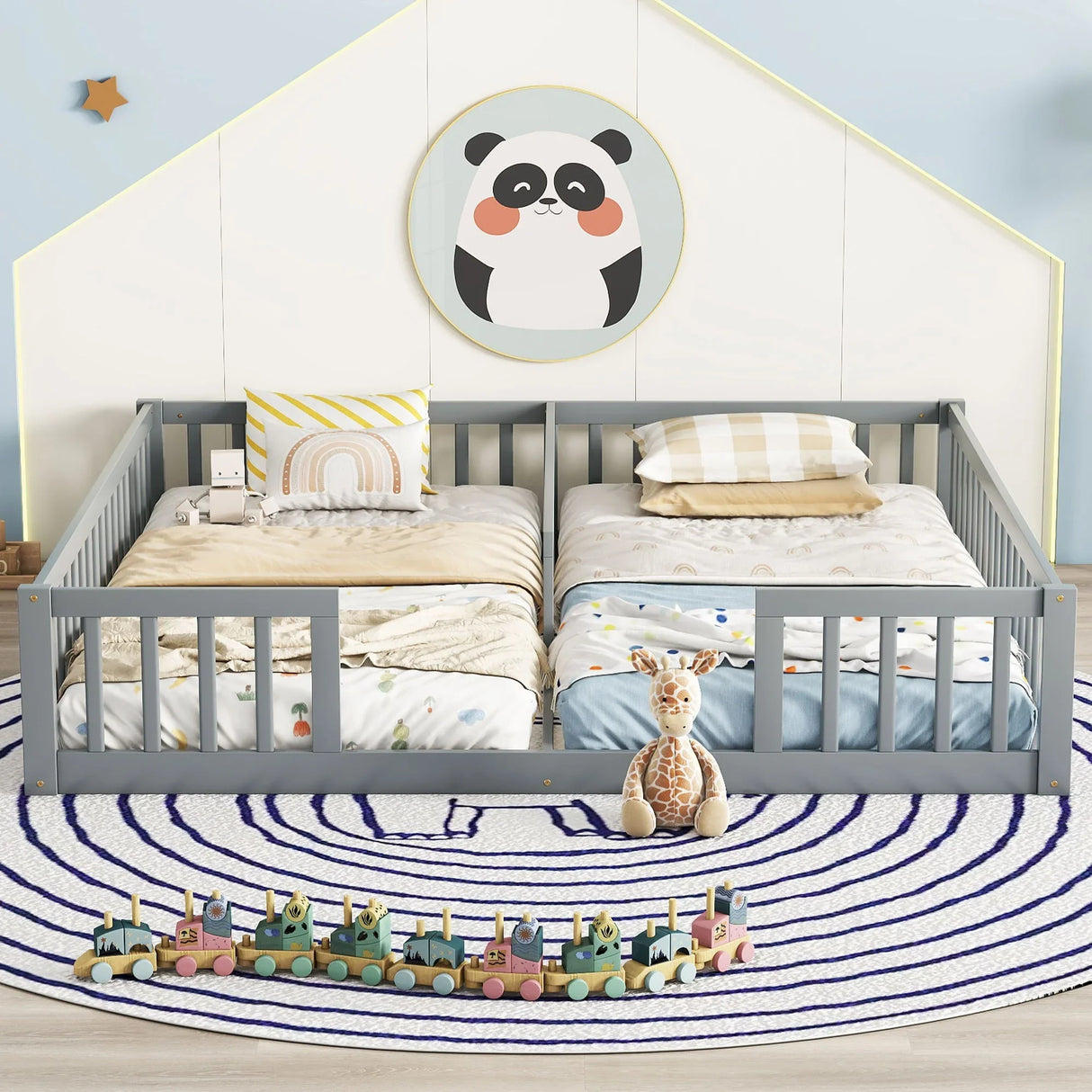 Double Floor Bed With Fence, Guardrails, Without Door - Furniture Home Direct