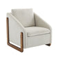 Modern Chenille Upholstered Armchair With Wooden Side Frame - Furniture Home Direct