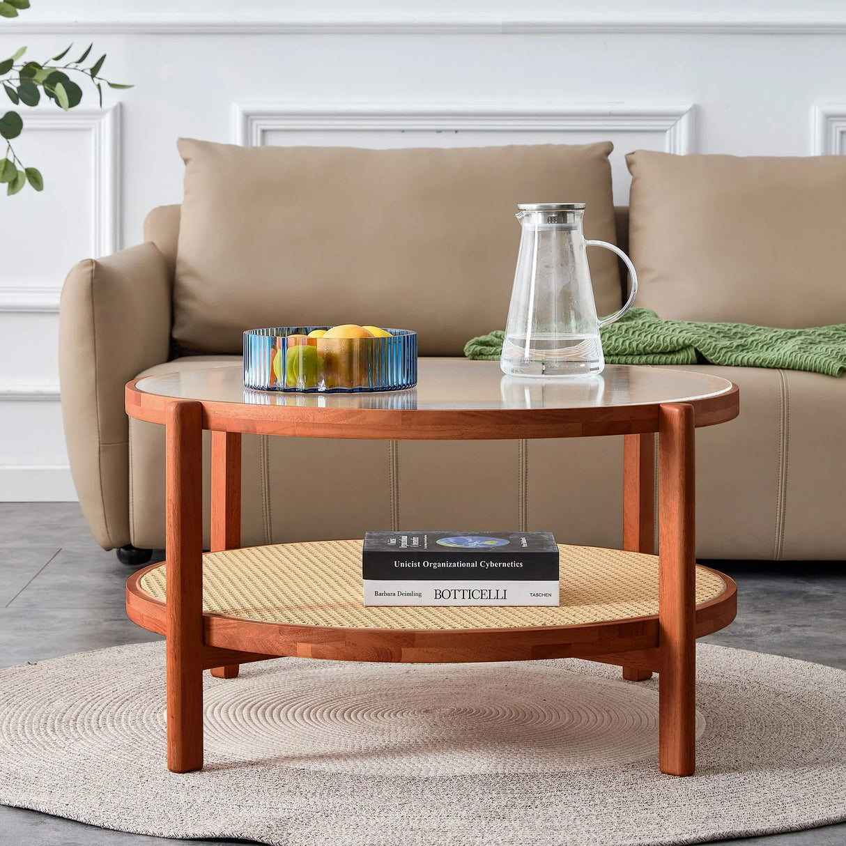 Modern Style Circular Double Layer Tea Table With Rattan Weave - Furniture Home Direct