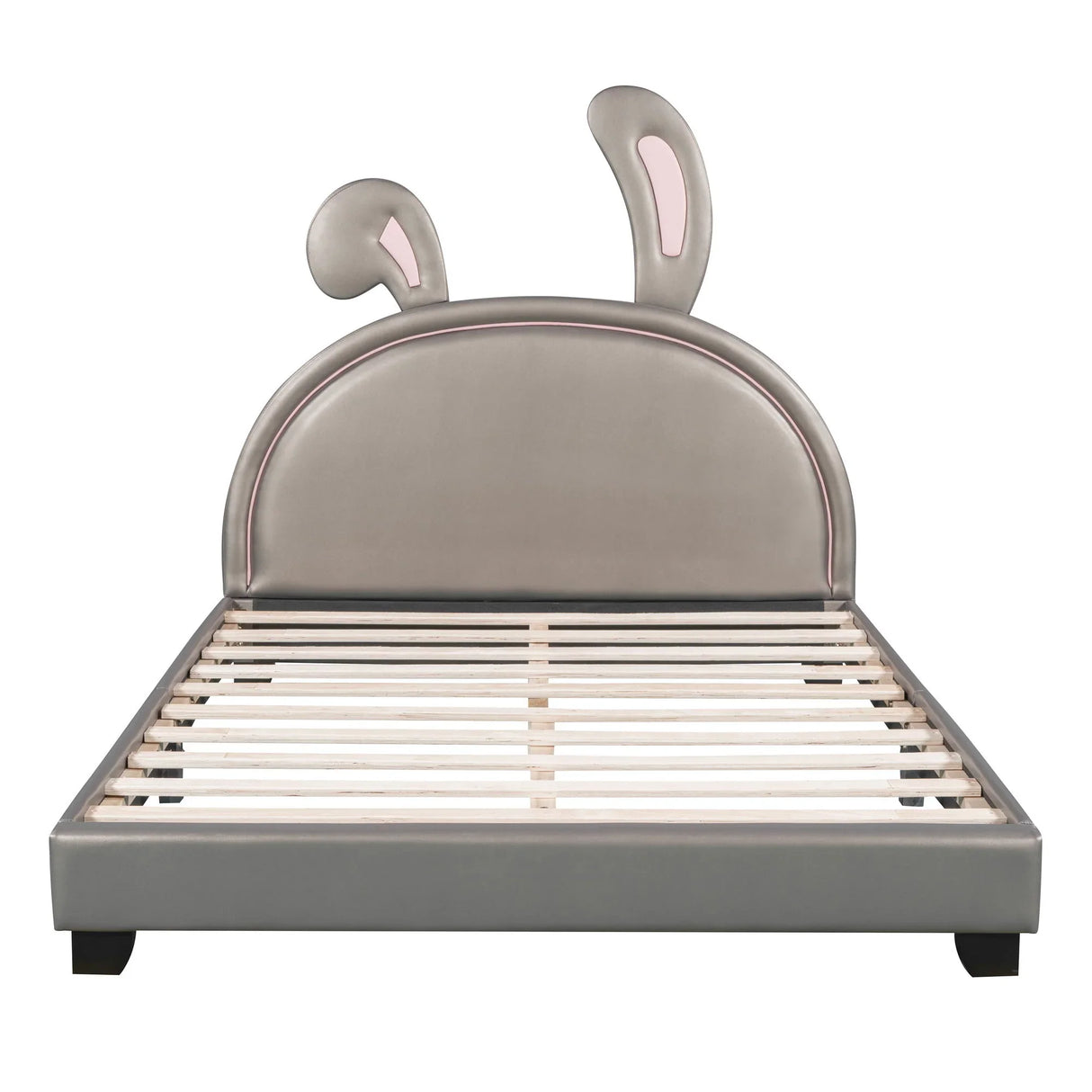 Upholstered Leather Platform Bed With Rabbit Ornament - Furniture Home Direct