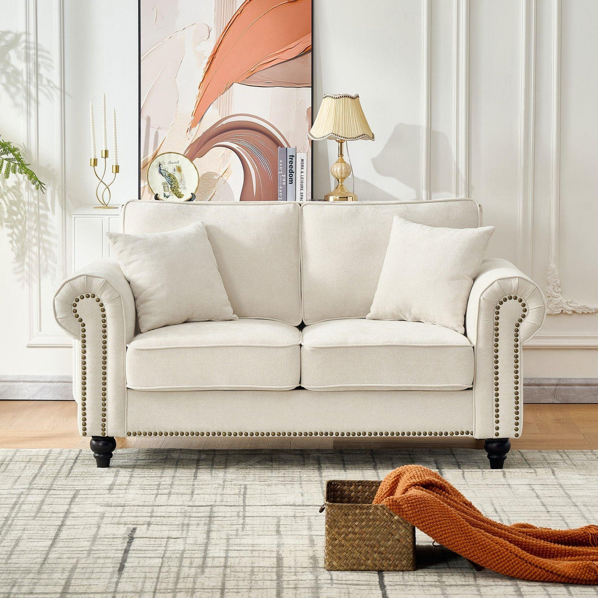 2 Seater Sofa With Rolled Arms, Tufted Upholstered Couch - Furniture Home Direct