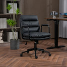 Office Chair, Mid Back Home Office Desk Task Chair With Wheels And Arms Ergonomic PU Leather Computer Rolling Swivel Chair With Padded Armrest - Furniture Home Direct