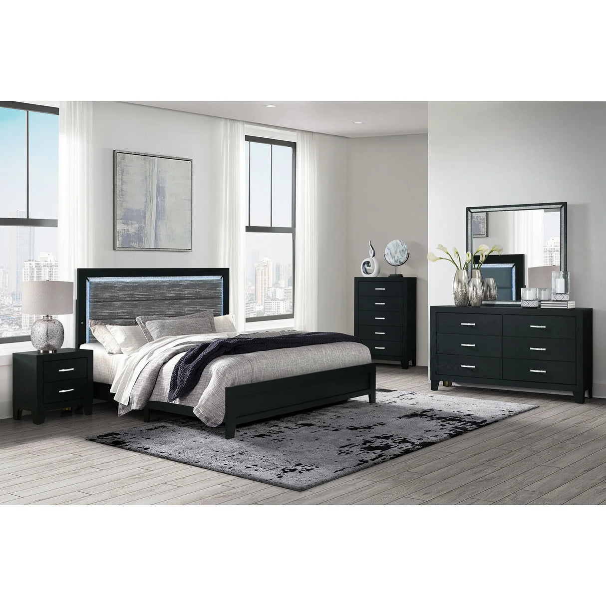 Carlos - 5 Pieces Queen Bedroom Set - Black - Furniture Home Direct