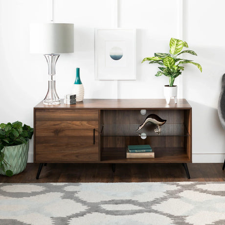 Contemporary Glass Shelf TV Stand For TVs Up To 58 - Dark Walnut - Furniture Home Direct