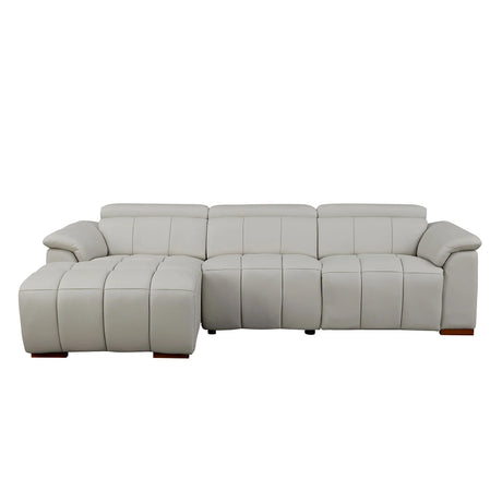 Genuine Leather Power Reclining Sectional - Light Gray - Furniture Home Direct
