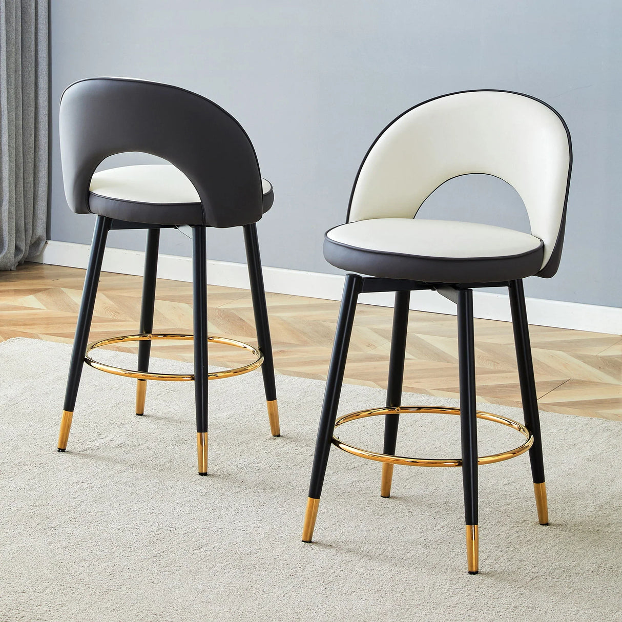 Upholstered Rotatable Bar Chair With Metal Legs For Dining Room - Furniture Home Direct