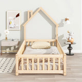 House-Shaped Headboard Floor Bed With Fence - Furniture Home Direct