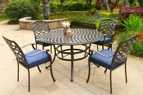 Round 49" Long Aluminum Dining Set With Cushions - Furniture Home Direct