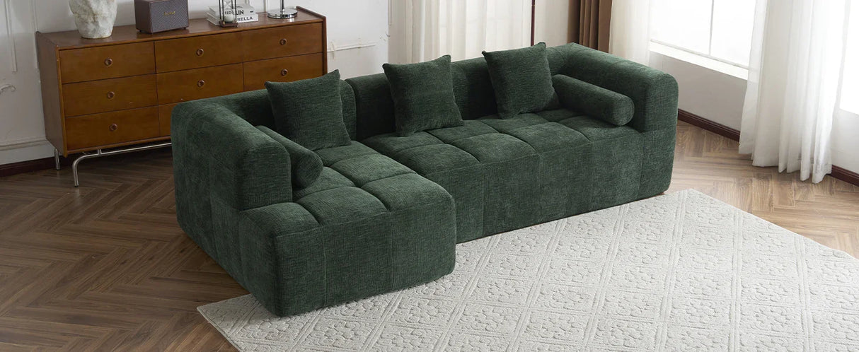 Sectional Sofa Modular Tufted Chenille Upholstery Green - Furniture Home Direct