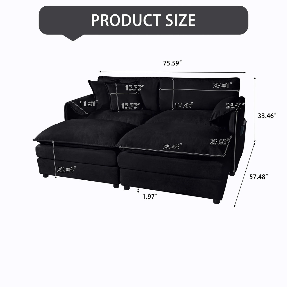 Modern Comfy Deep Seat Modular Sectional Sofa Cloud Couch With Ottoman - Furniture Home Direct