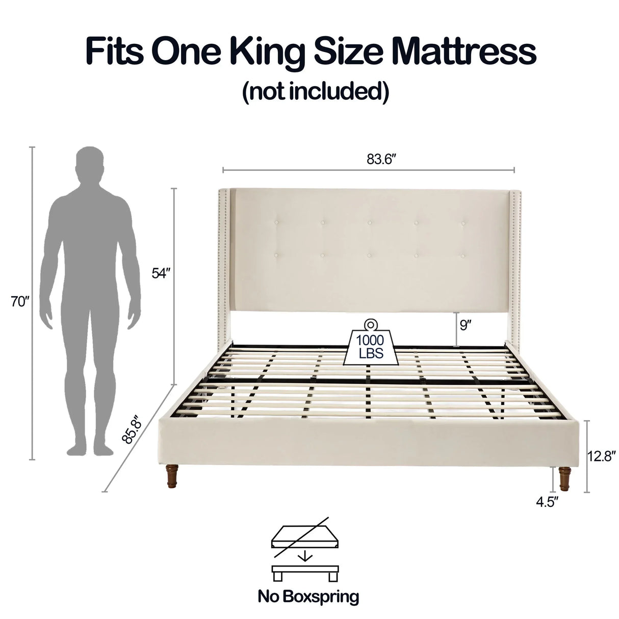 Peyton - Upholstered Bed With 54" High Headboard, Traditional Hand Buttoned Tufting - Furniture Home Direct