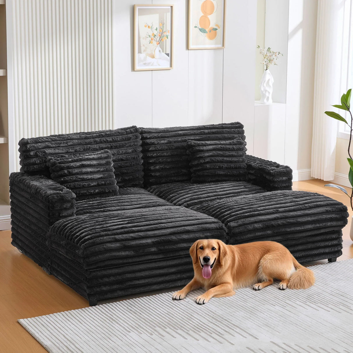Plush Oversized Double Chaise Lounge Sofa Bed With USB Ports And Cup Holders - Furniture Home Direct