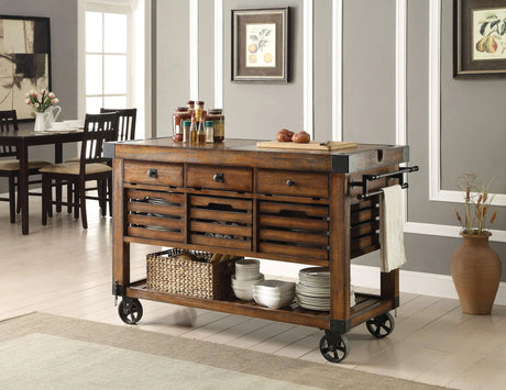 Kaif - Distressed Chestnut Kitchen Cart - Chestnut - Furniture Home Direct