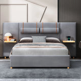 Upholstered Platform Bed, 2 Outlets And USB Charging Ports On Both Sides, 2 Bedside Pillows, Storage Shelves - Furniture Home Direct