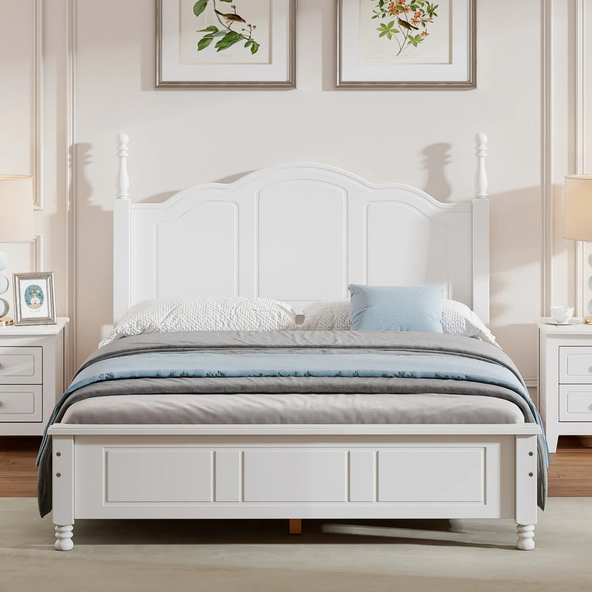 Platform Bed Full Size Wood Slat Support Headboard White - Furniture Home Direct