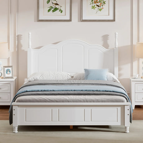 Platform Bed Full Size Wood Slat Support Headboard White - Furniture Home Direct