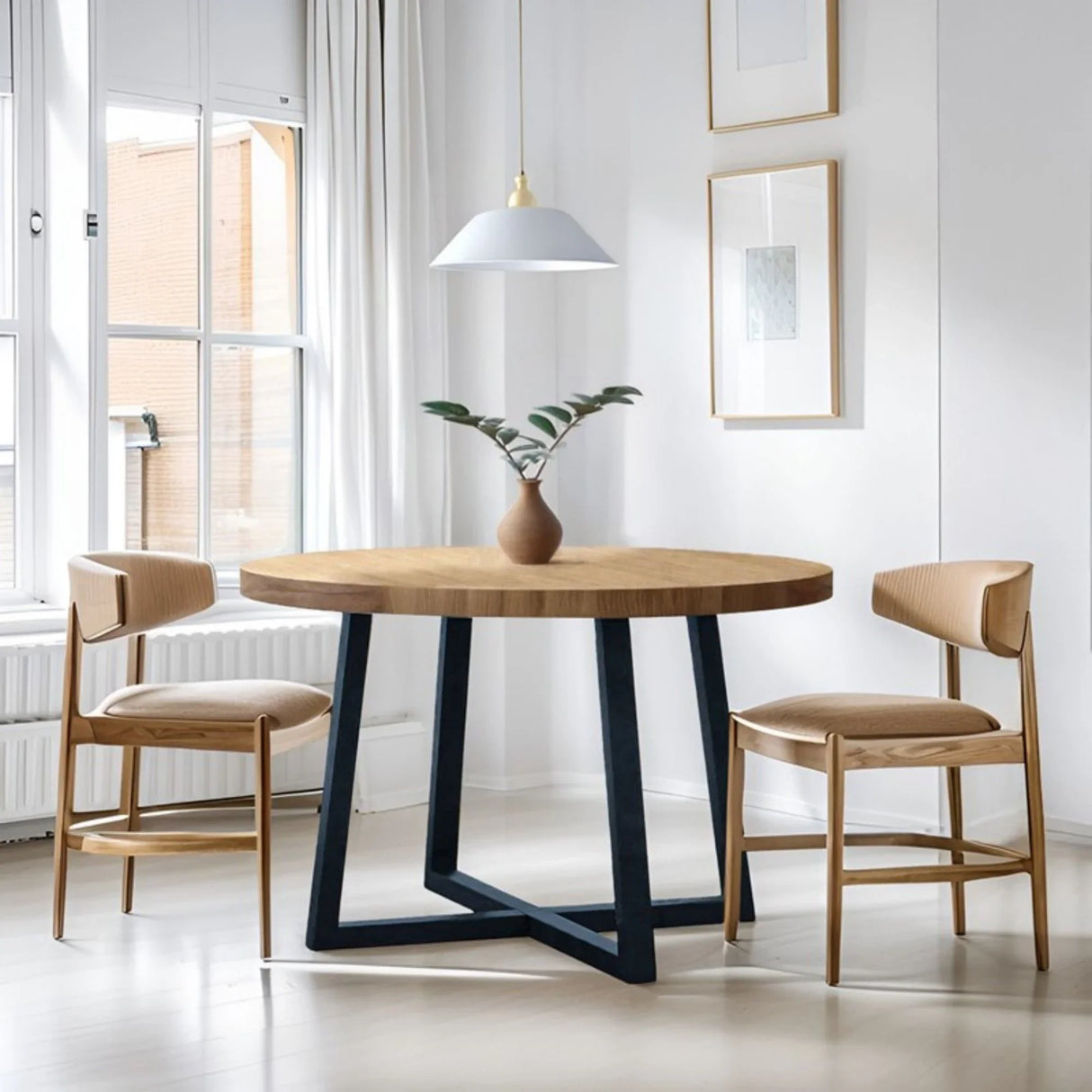 Round Dining Table With Wire Brushed Mindi Top And Mahogany Base - Wheat - Furniture Home Direct