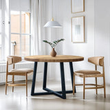 Round Dining Table With Wire Brushed Mindi Top And Mahogany Base - Wheat - Furniture Home Direct
