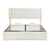 Storage Bed With LED Lights And Hydraulic Lift White - Furniture Home Direct