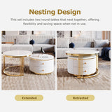 Nesting Coffee Tables With Drawers Round White And Gold - Furniture Home Direct